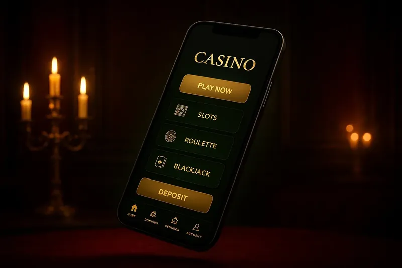 Modern smartphone showing dark casino app UI with green glow